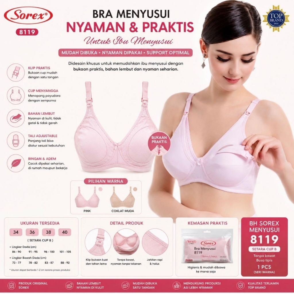 bra menyusui sorex 8119 tanpa busa tanpa kawat. Cup.A-B.
