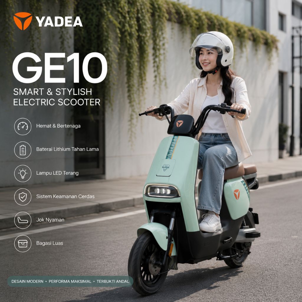 YADEA GE10 Motor Listrik Electric Scooter Baterai Lithium Desain Modern Hemat Energi