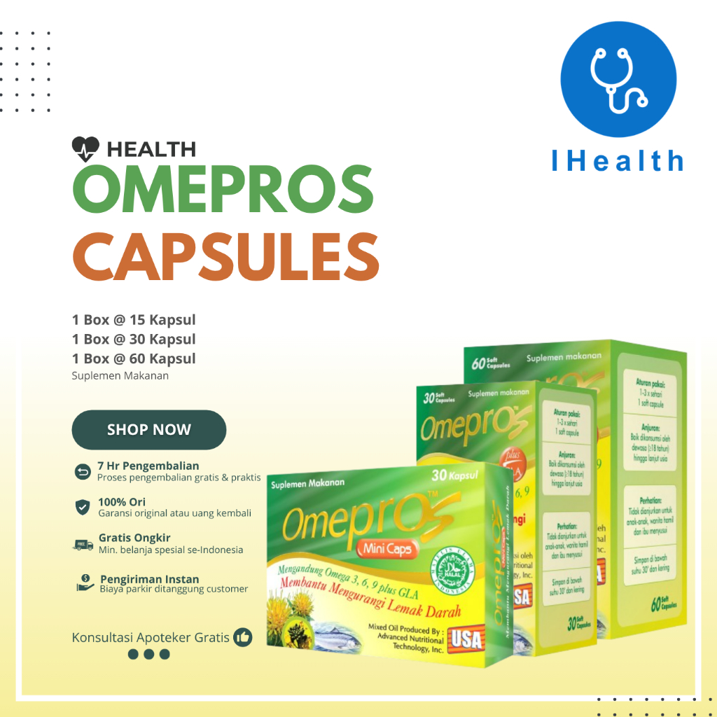 Omepros Mini Caps 10 & 30 Kapsul / Omepros Soft Capsules 30 & 60 / Suplemen / Omega 3 / Kolesterol / Jantung / Herbal