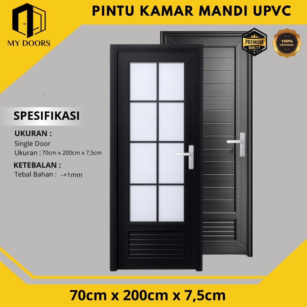 Pintu Kamar Mandi UPVC Hitam Bahan Tebal Kaca8 Pintu KIA Pintu Toilet Full Panel Lengkap Dengan Kunci
