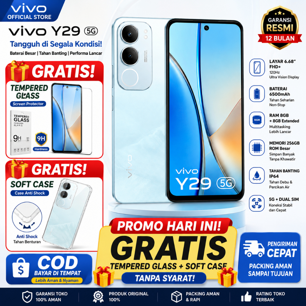 Vivo Y29 5G (8GB+256GB) Original Vivo 6500mAh Tahan 3 Hari, Tahan Banting Ekstrem, 1 Tahun Garansi Resmi