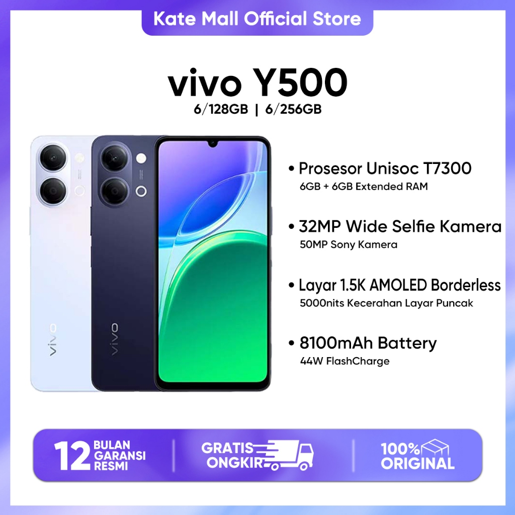 Vivo Y500 (6/128GB)(6/256GB) - Layar 1.5K AMOLED Borderless IP68/69 Tahan Air Ekstrem Garansi Resmi