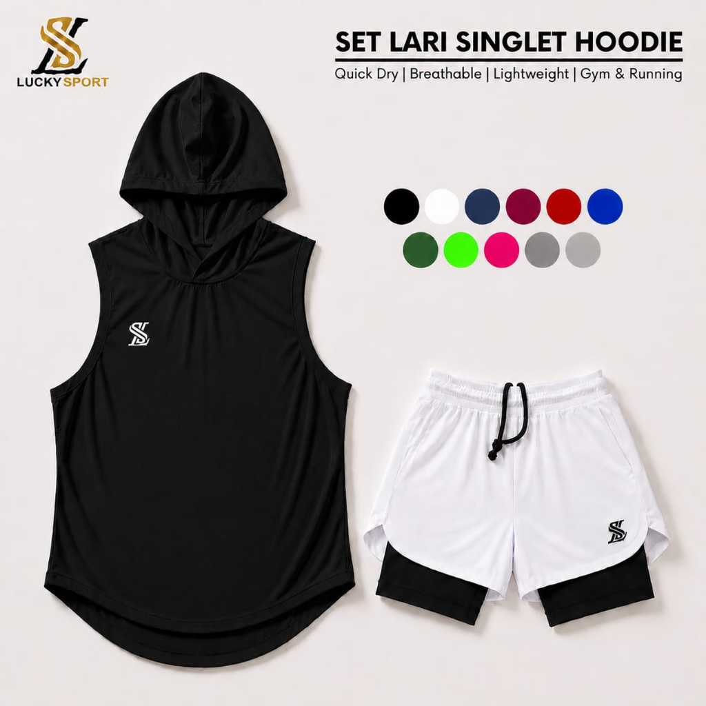 Stelan Jersey Hoodie Baju dan Celana Olahraga GYM Fitness Voli Lari pria wanita Sport LUCKY SPORT