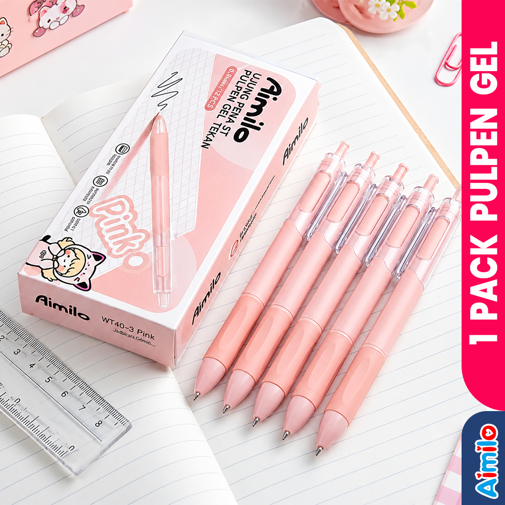 Jual Aimilo - 1 Pack 12 PCS Pulpen Gel 0.5mm Retractable 1 Pak Bolpoin ...