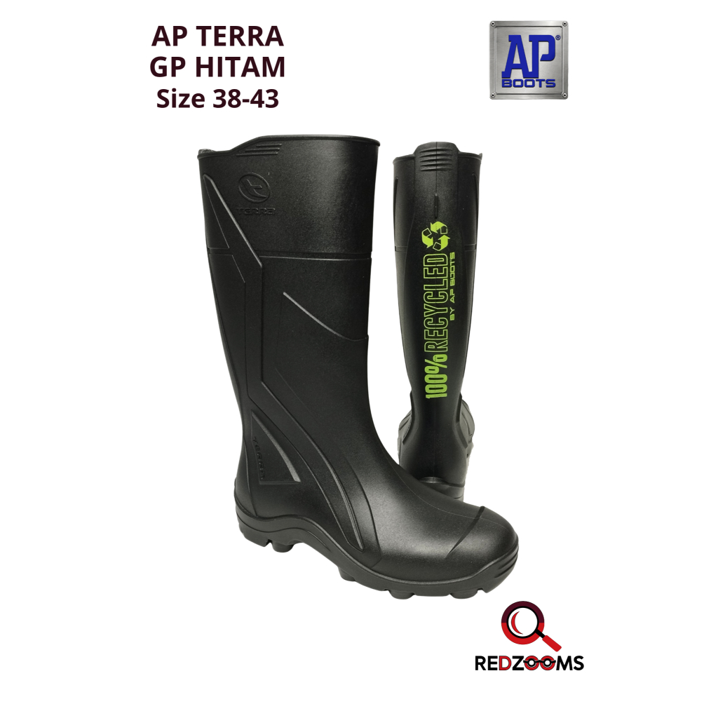Sepatu Boot Tinggi TERRA GP Hitam AP BOOTS Anti Slip Air Lentur Nyaman Ringan Lokal Karet Perkebunan