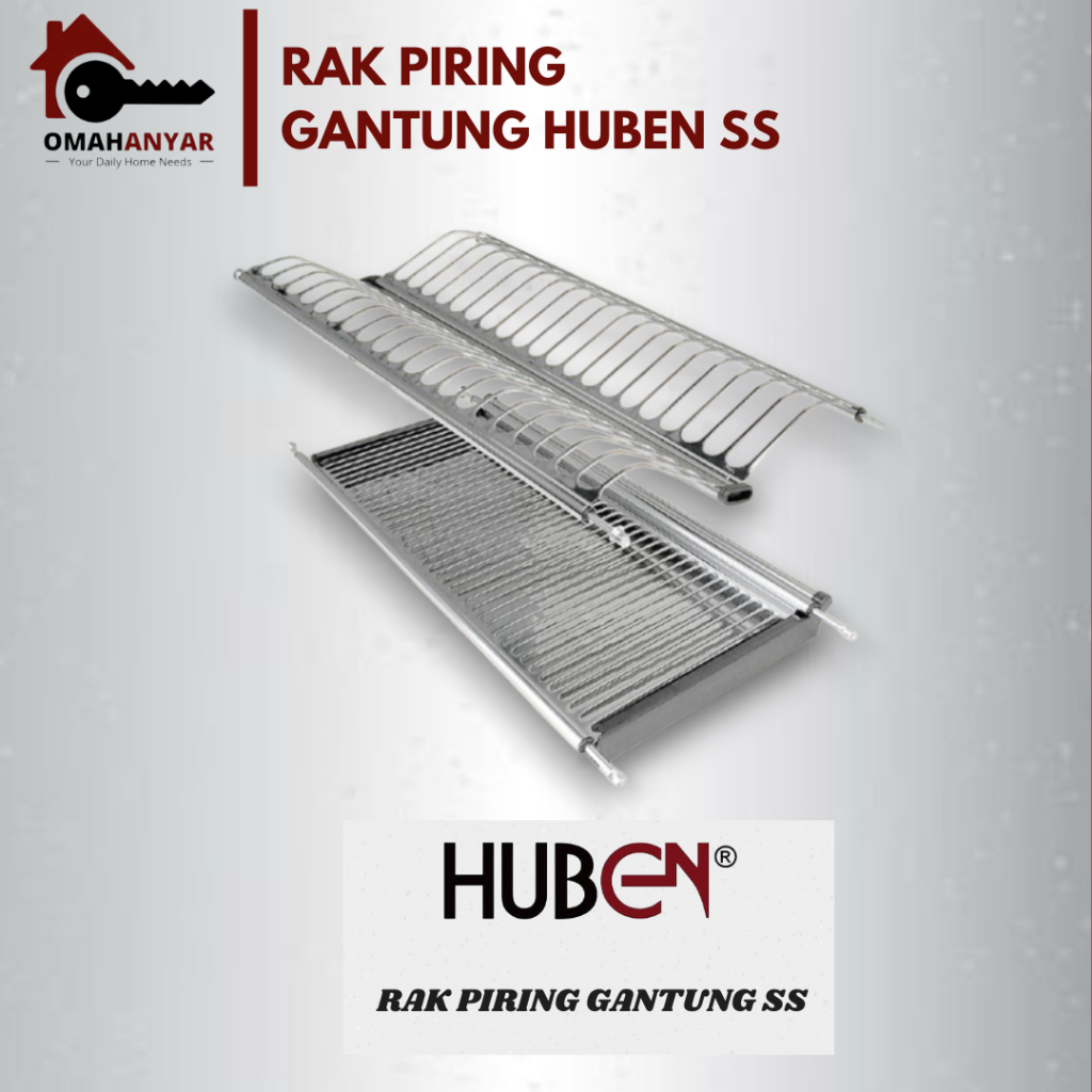 Rak Piring Gantung Huben Stainless Steel (SS) Anti Karat Ukuran 60 70 80 90 100 cm untuk Kabinet Kitchen Set Lengkap Tray Air