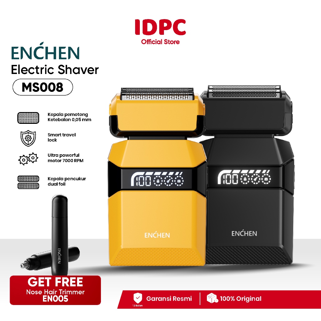 ENCHEN MS008 Alat Cukur Listrik Pria Dual Foil, Pisau Tipis 0,05mm Motor 7000RPM, Layar Digital, Travel Lock Anti Sentuh, Tahan Air