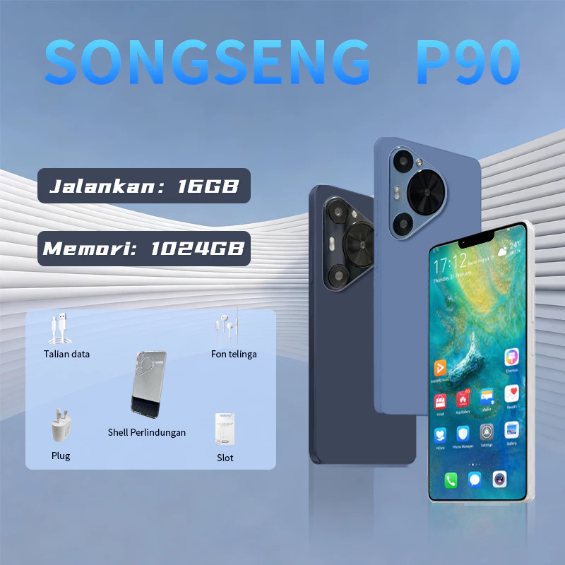 SONGSENG P90 handphone 16GB RAM kamera 48MP baterai 5800mAh layar 6.5 inci