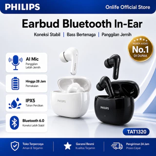 PHILIPS TAT1320 TWS Earbuds Bluetooth 6.0 Original Earphone Wireless Bass Jernih Mic Panggilan IPX5 Garansi Resmi