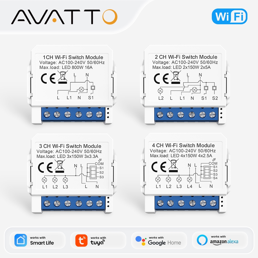 AVATTO TUYA Mini DIY WiFi Smart Switch Modul 1/2/3/4CH Saklar Module Otomatis Remote Control Timer