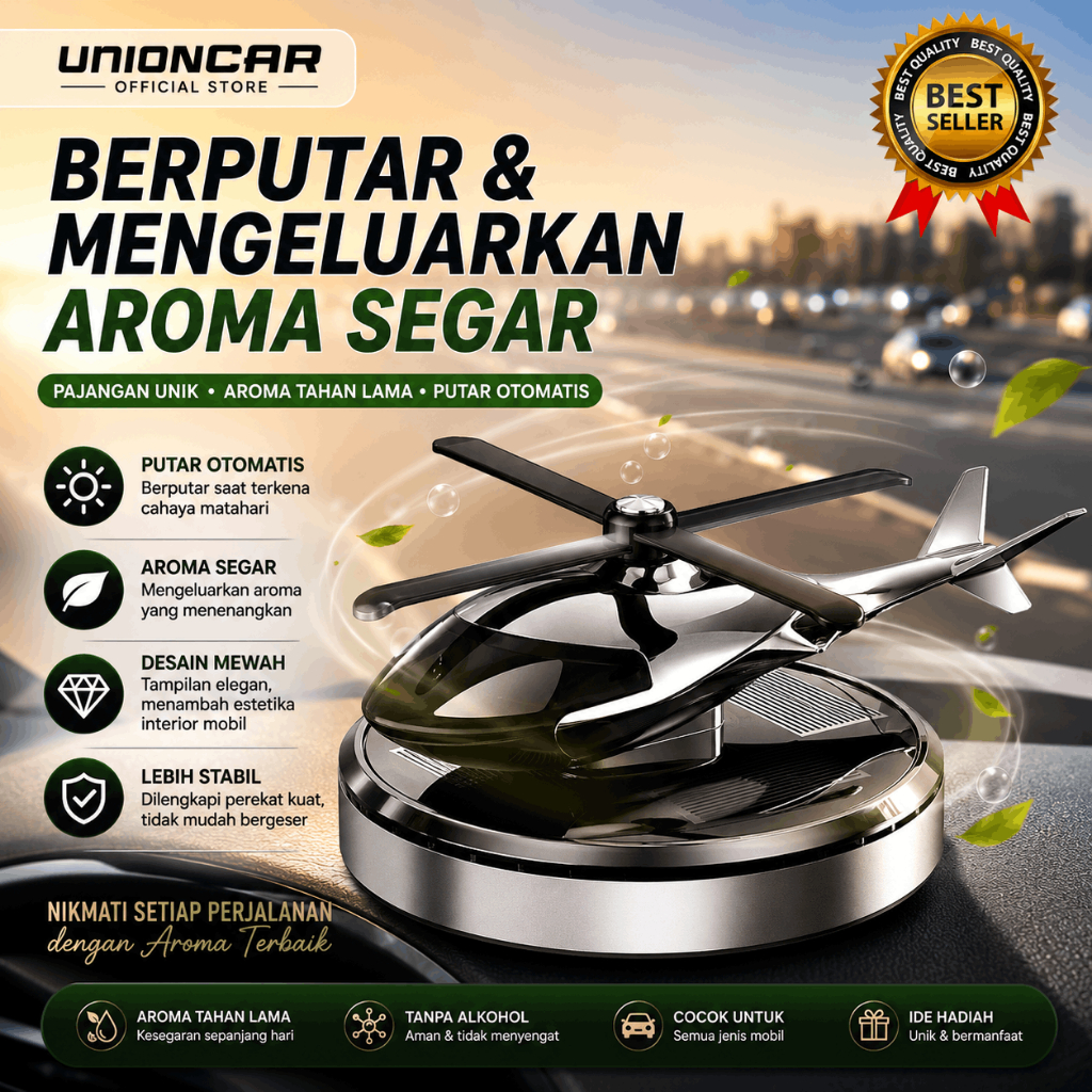 Pajangan Helikopter Mobil Solar Berputar 360 Otomatis Dashboard Aksesoris Interior Mobil Premium