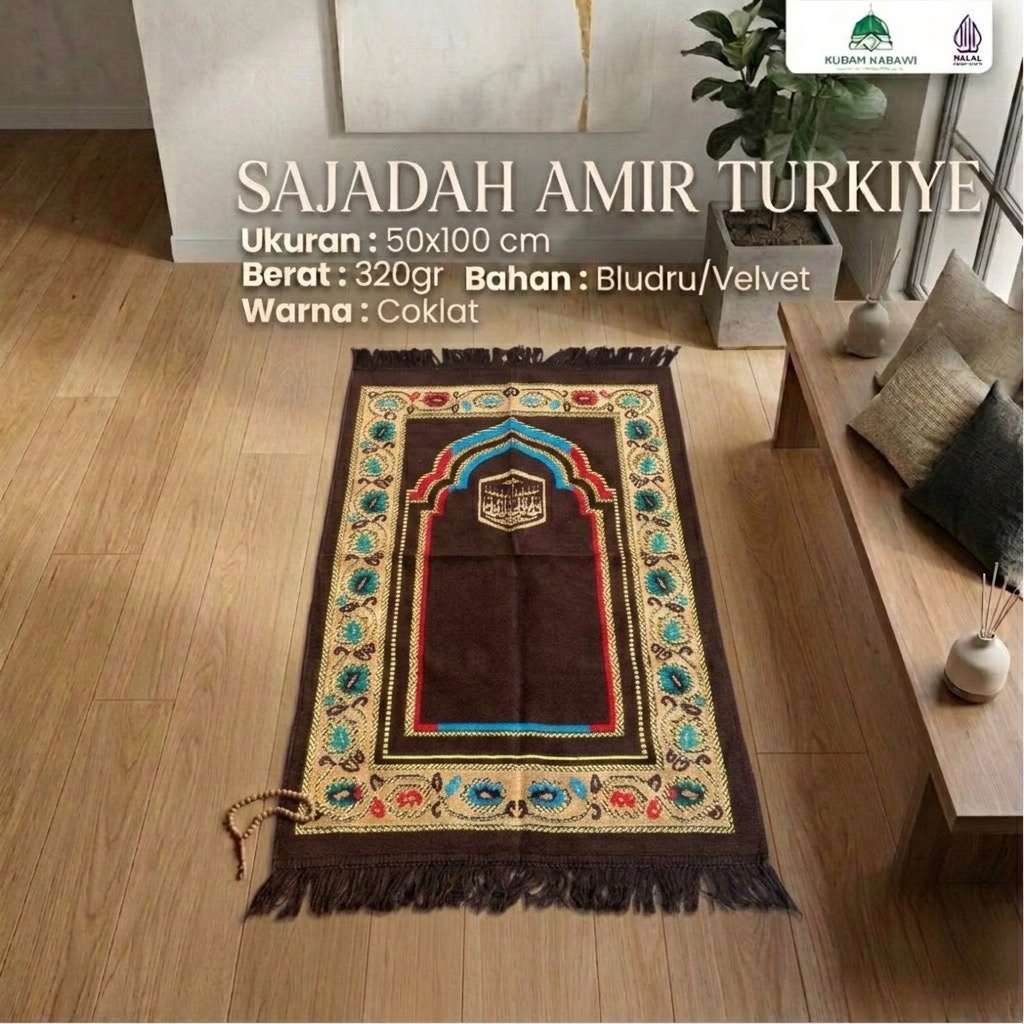 AMIR TURKIYE MIDI 50x100cm Dewasa Sajadah Turki Bludru Halus Tebal empuk Lembut Souvenir Umroh Murah