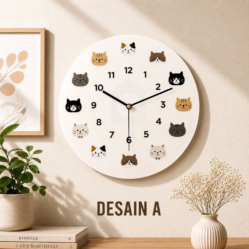 S&S NW68 Jam Dinding Aesthetic KUCING 30x30cm Hiasan Kamar Tidur\ ruang tamu Home Sweet Home