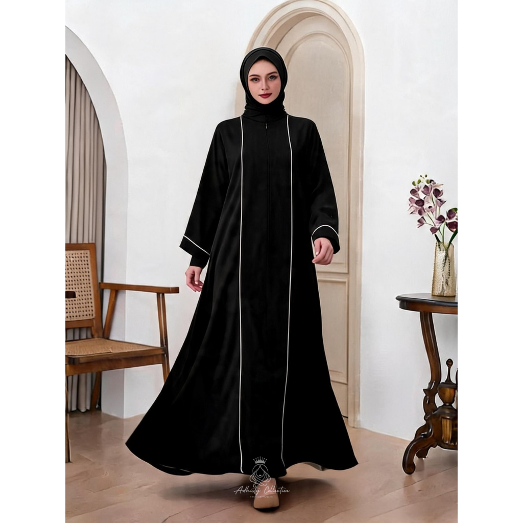 Abaya Qiana Premium Wanita Muslim Desain Plat Putih cantik Elegan Crinkle Airflow Tebal Lembut Flowly Cocok Untuk Harian Kondangan Umroh