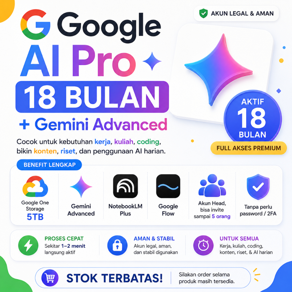 Aktivasi Google AI Pro 18 Bulan - Gemini Advanced + Google One 5TB + NotebookLM Plus