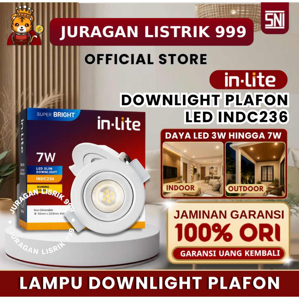 Jual InLite INDC236 Lampu LED Spotlight Slim Downlight Daya 3W/5W/7W/9W ...