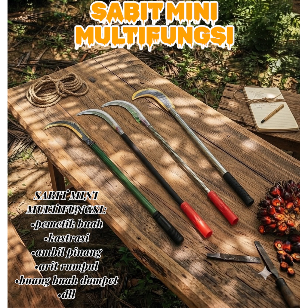 SABIT MINI MULTIFUNGSI DAN SABIL TELESKOPIK ORIGINAL MALAYSIA 100% UNTUK AMBIL BUAH,KASTRASI SAWIT,AMBIL BUAH PISANG,DLL DARI BAHA BAJA MANGAN