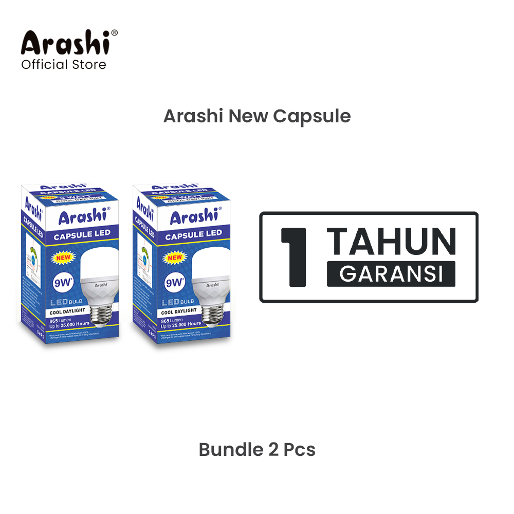 Arashi Lampu Bohlam LED New Capsule 9W Cahaya Putih Paket isi 2pcs