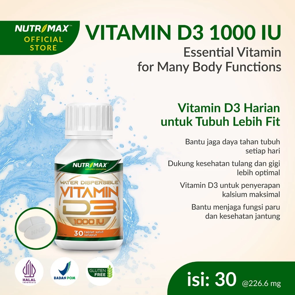 Nutrimax Vitamin D3 1000 IU tablet salut selaput water dispersible untuk kebutuhan vitamin D harian