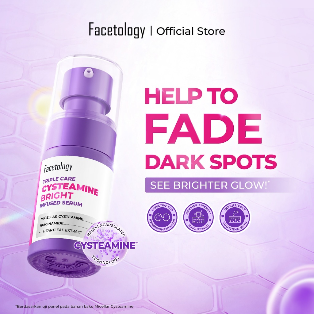 Facetology Triple Care Cysteamine Bright Infused Serum 15ml Serum Untuk Flek Hitam Meratakan Warna Kulit Dark Spot Brightening Serum dengan Niacinamide