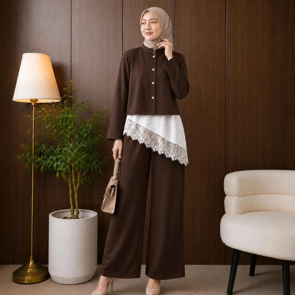 Beautyhijab VIOLA Set 3IN1 Setelan Knit Wanita Kekinian Inner Lace Terbaru Oneset Outfit Jumbo Korean Style Cantik Murah