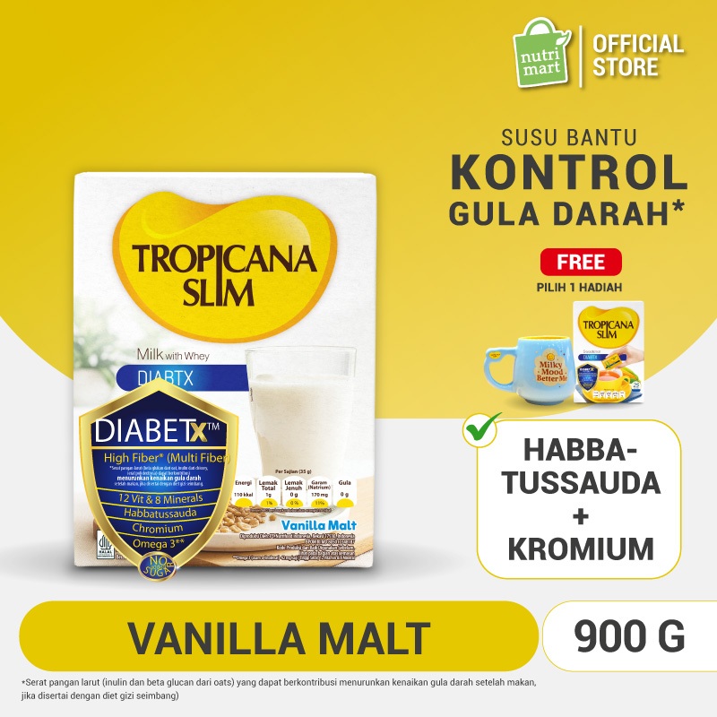 [FREE Tropicana Slim DIABTX Mug] Tropicana Slim DIABTX Milk Vanilla Malt 900 g DIABETX TM - Susu bantu kontrol gula darah