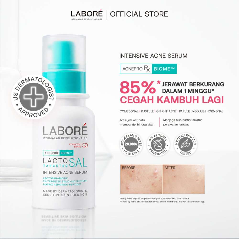 LABORE Intensive Acne Serum Lacto Targeted SAL 7ml/20ml AcnePro Biome™ Dermalab Revolutionaire - Serum Intensif Kulit untuk Mengatasi Permasalahan Kulit Berjerawat Bekas Jerawat Dark Spot Serum Sensitif.
