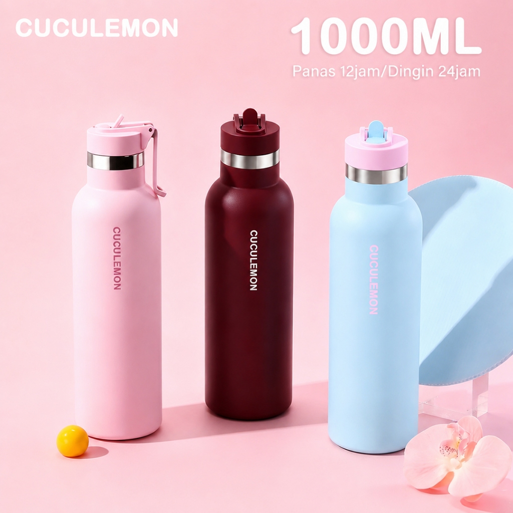 Cuculemon Tumbler Vacuum Insulated 750ML Kapasitas besar Botol Minum Jumbo Olahraga Tahan Panas & Dingin 24 Jam Stainless Steel