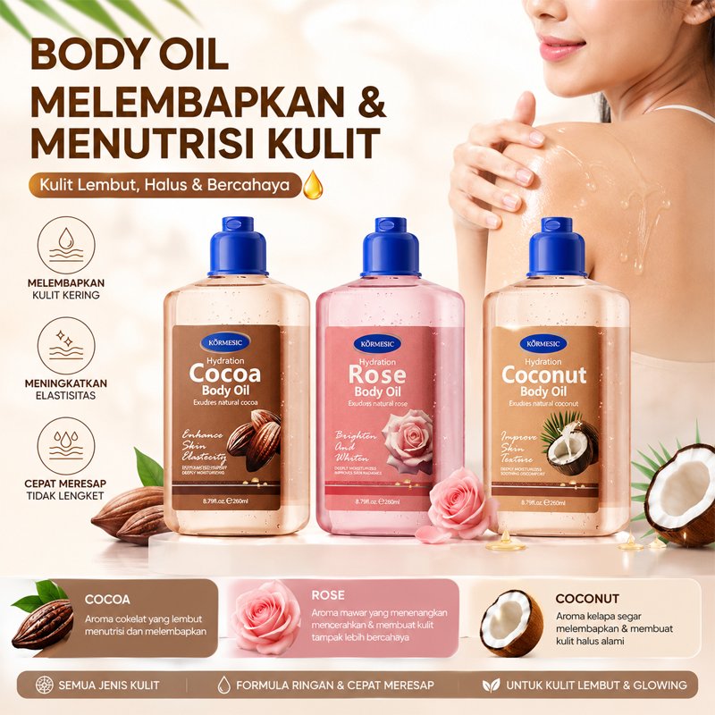 Coconut/Rose/Cocoa Body oil-260ml Booster Brightening Skin M