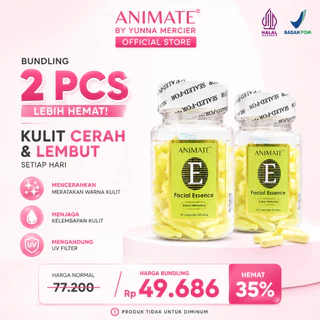 2 Botol Animate Kapsul Serum Wajah 60 Buah Viramin E Pemutih Wajah Pelembab Kulit Melembabkan dan Mencerahkan Wajah 84  gr