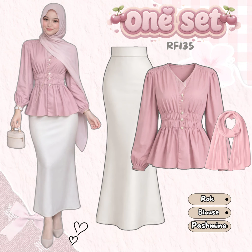 Outfit Kondangan Kekinian OOTD Casual | Rok, Kemeja, Pashmina | Setelan Hijab Melayu Wanita RF135