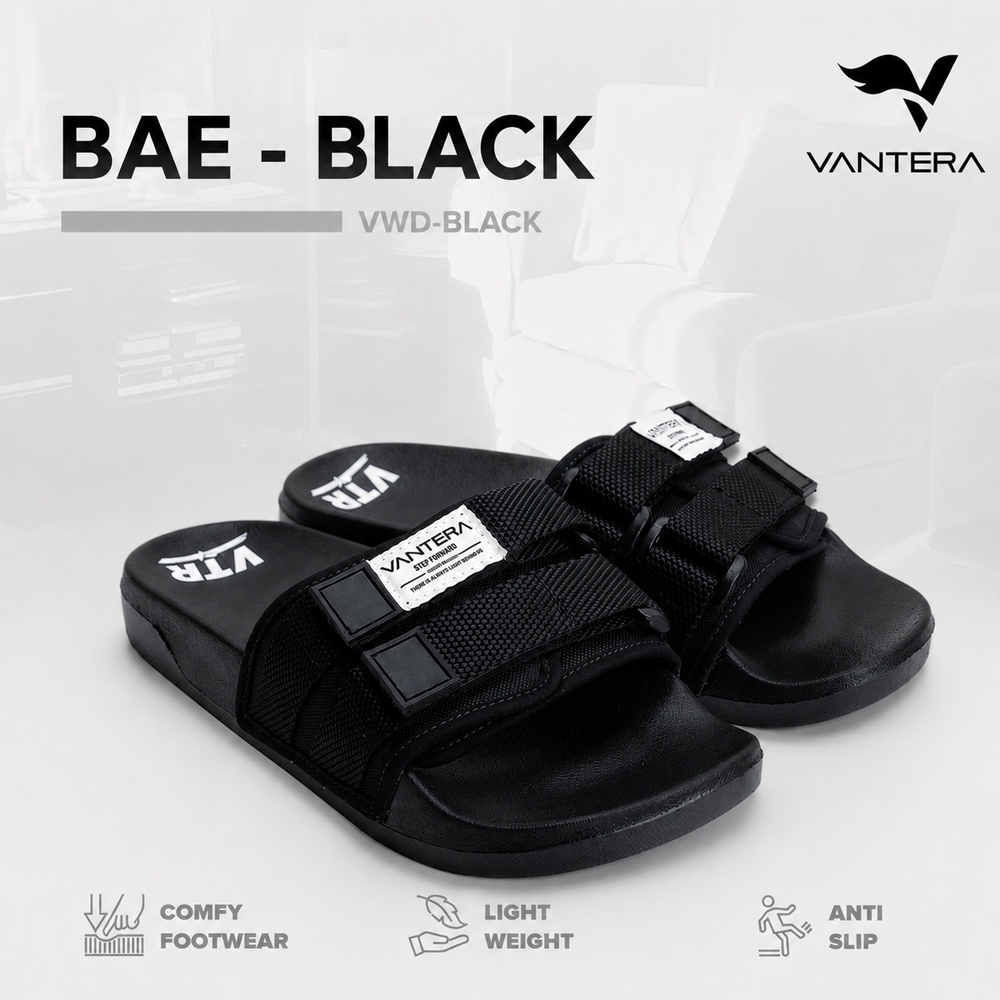 Vantera Official - Bae Black | Sandal Slipper | Sandal Pria | Sandal Wanita | Sandal Unisex