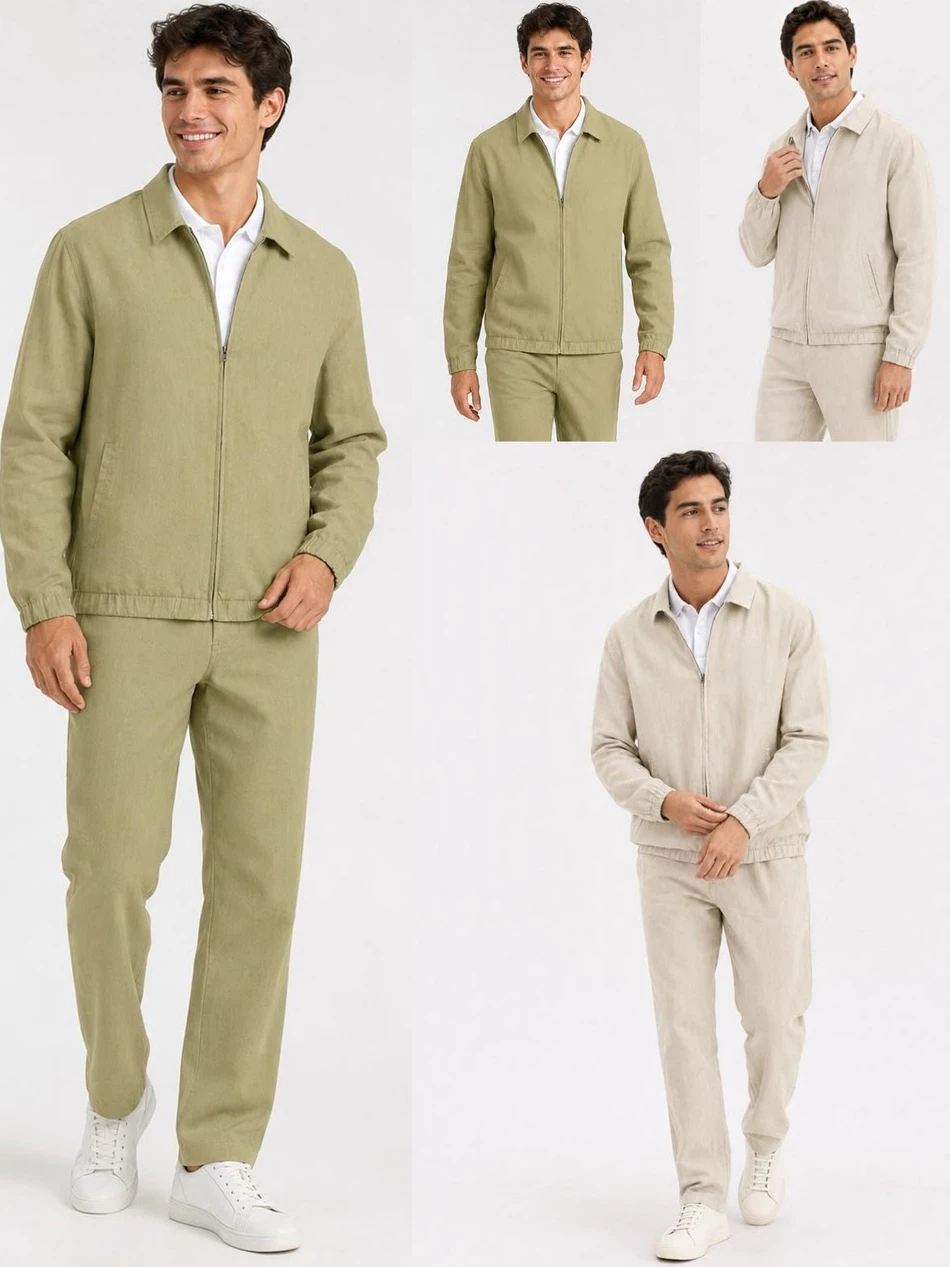 Jaket Bomber Linen Pria CR Men's Linen Zip-Front Bomber Jacket - 2962