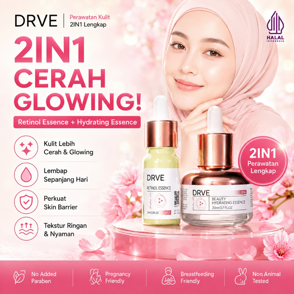 Drve 2 Whitening Set Bundle 2 (Retinol Essence+ Hydrating Essence) Retinol Niacinamide Membantu Menyamarkan Garis Halus Membantu Meratakan Warna Kulit Membantu Merawat Kulit Berjerawat brightening serum