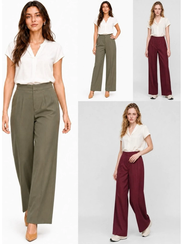 Celana Panjang Wanita Semi-Kulot BR Women's High-Rise Wide-Leg Pants - 3118