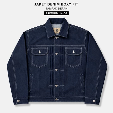 RK002 Jaket Denim BOXY Raw Denim 14oz Blue indigo Premium