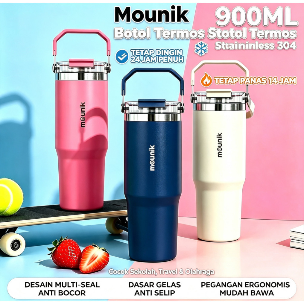 Mounik Tumbler Termos Stainless Steel Tahan Panas Dingin 24 jam Insulated Botol Minum Aesthetic Kopi Cup
