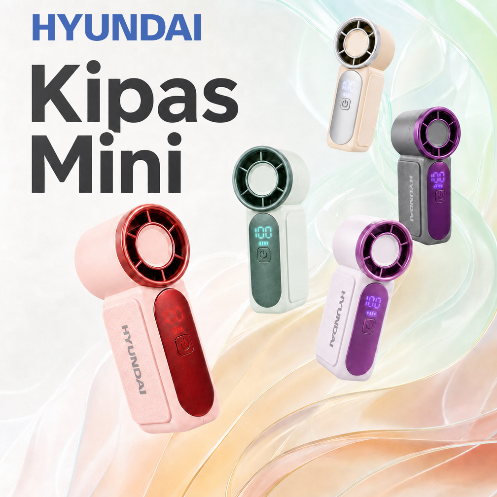 Hyundai Kipas Angin Portable Mini Turbo Fan 5 Kecepatan Led Display USB Type-C Charging Kipas Kecil Genggam Travel
