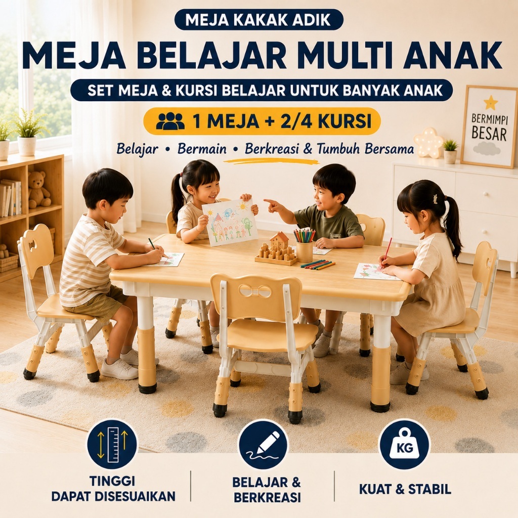 set meja kursi anak duobaocool warna kayu terang fleksibel hemat ruang