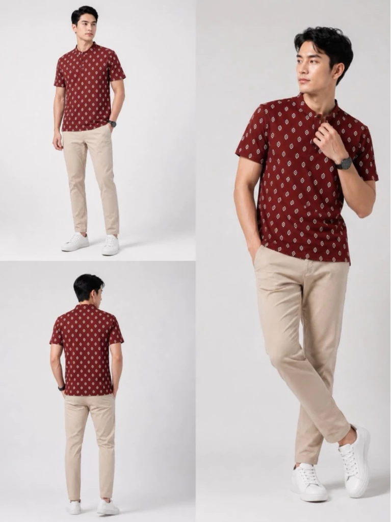 Kaos Pria Kerah Henley PE Men's Band-Collar Polo Tee - 3211
