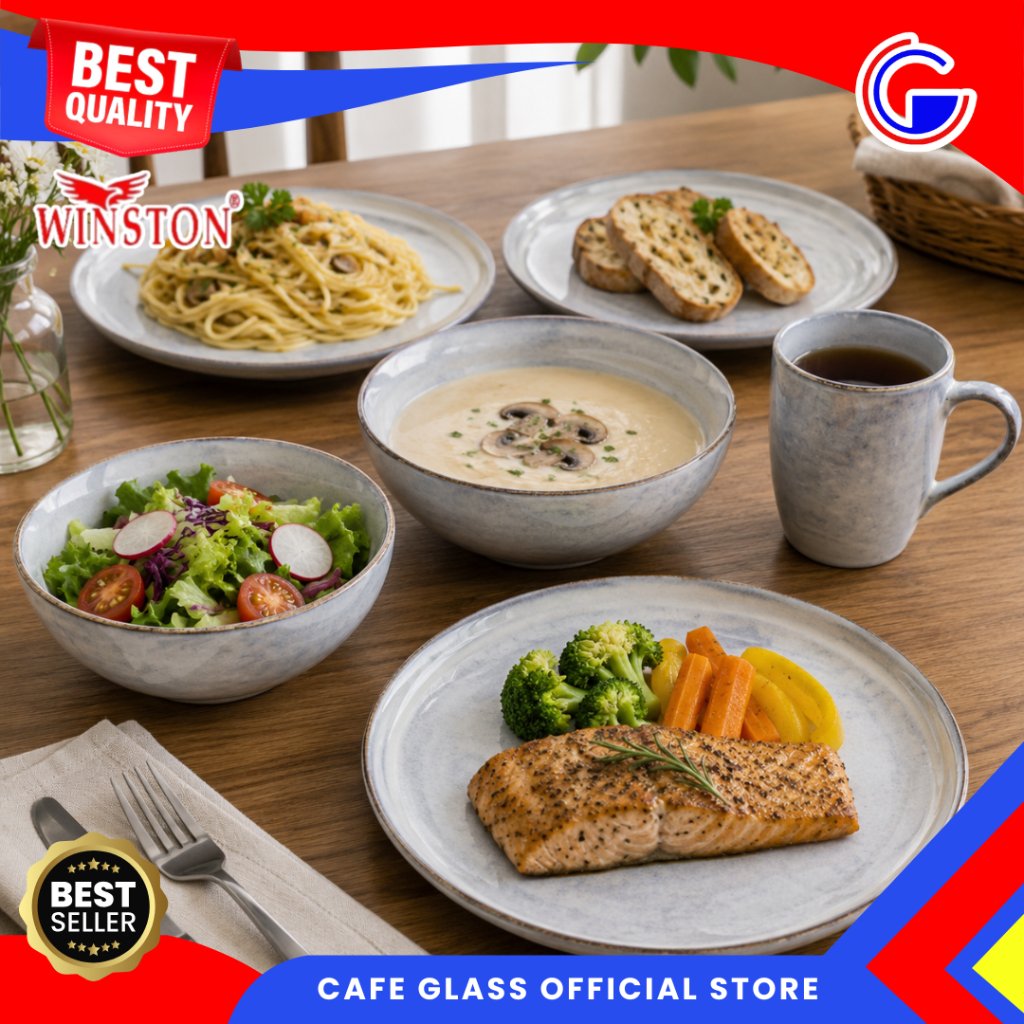 Dinner Set Keramik - Motif Batu Grey Ceramic Tableware - Piring/Mangkok Winston - Piring Saji Cafe Resto Aesthetic