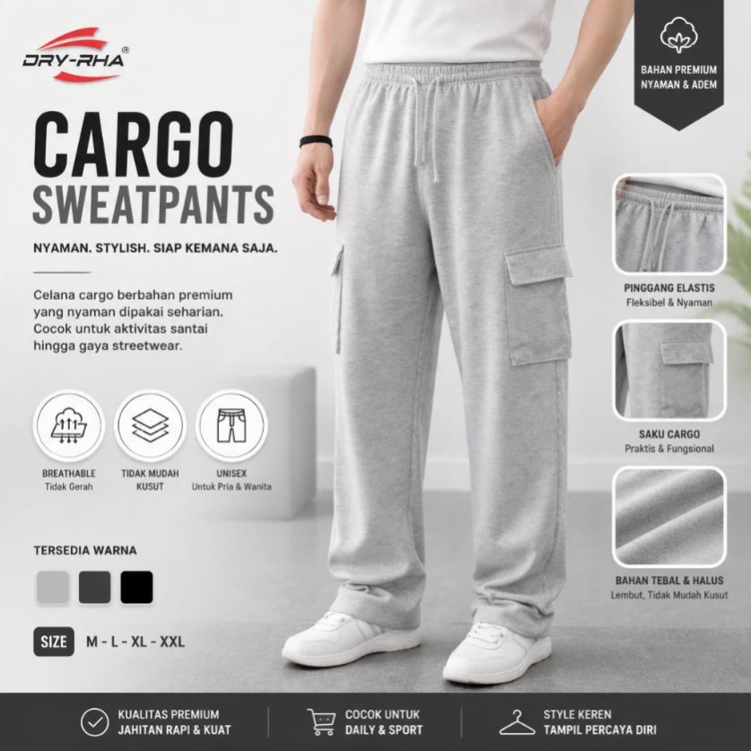 Dryrha - Celana Cargo Panjang Pria Korea Style Basic Sport Celana Training Kargo Panjang Pria Highwaist Kekinian