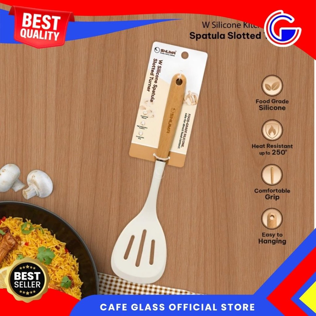 Shuma W Silicone Kitchen Spatula Slotted Turner Food Grade Silicone Mudah Digantung