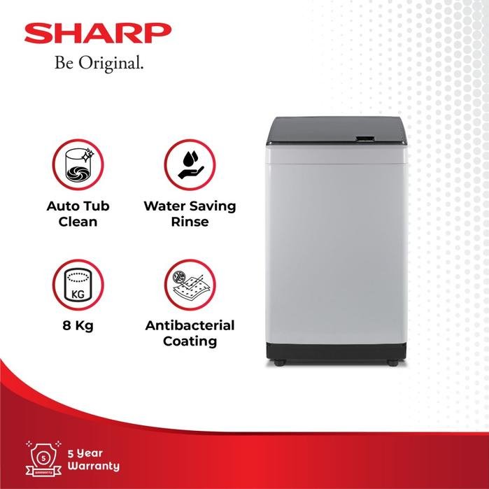 Jual SHARP Mesin Cuci Top Loading 8 Kg ES-M8000P-GG Tabung Stainless ...