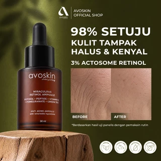 AVOSKIN - Miraculous Retinol Ampoule 30ml | 3% Actosome Retinol, Peptide, Vitamin E, Pomegranate & Green Tea Extract | Targeted Anti-Wrinkle Treatment | Untuk Tanda Penuaan & Tekstur Tidak Merata | Peptide + Antioxidant Support | Firm & Smooth Finish