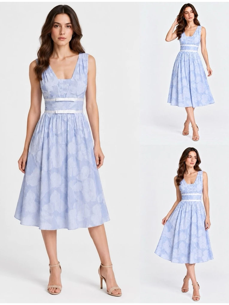 Dress Midi Wanita Motif Tekstur Floral KL Women's Sleeveless Midi Dress - 3264