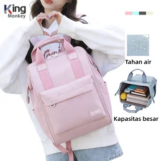 King monkey Tas Sekolah Korean Style Tas Ransel Kuliah Wanita Waterproof Backpack Laptop 14 Inch