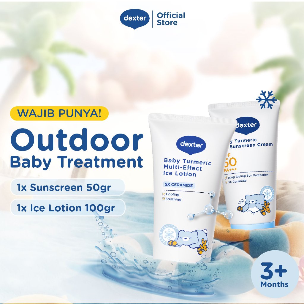 Dexter Baby [2 PCS] Outdoor Baby Treatment Bundle Ice Lotion 100gr + Ice Sunscreen Cream 50gr | 5x Ceramide & Jojoba Oil | Cooling & Protection Duo Melembabkan Kulit Bayi dengan Sensasi Dingin dan Sejuk | Melindungi Kulit dari Matahari