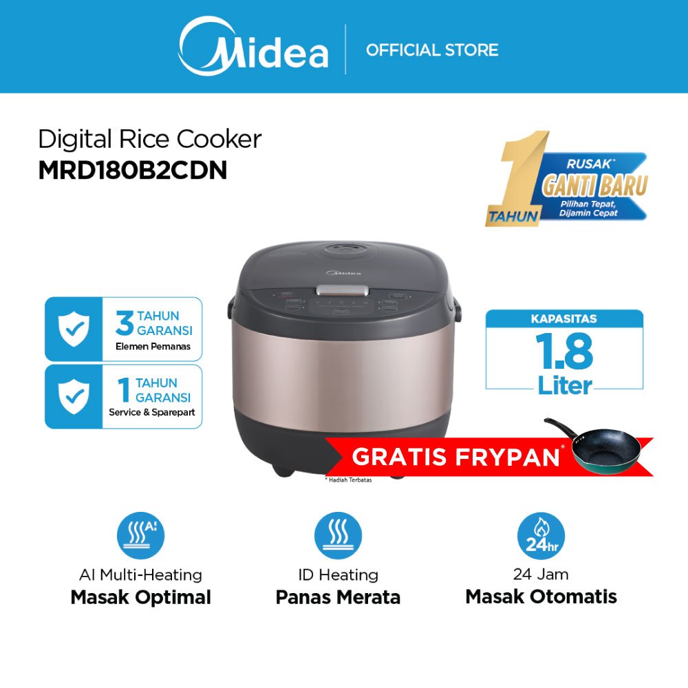 Jual [FREE GIFT-FRYINGPAN] Midea Premium Digital Rice Cooker Low Watt 1 ...