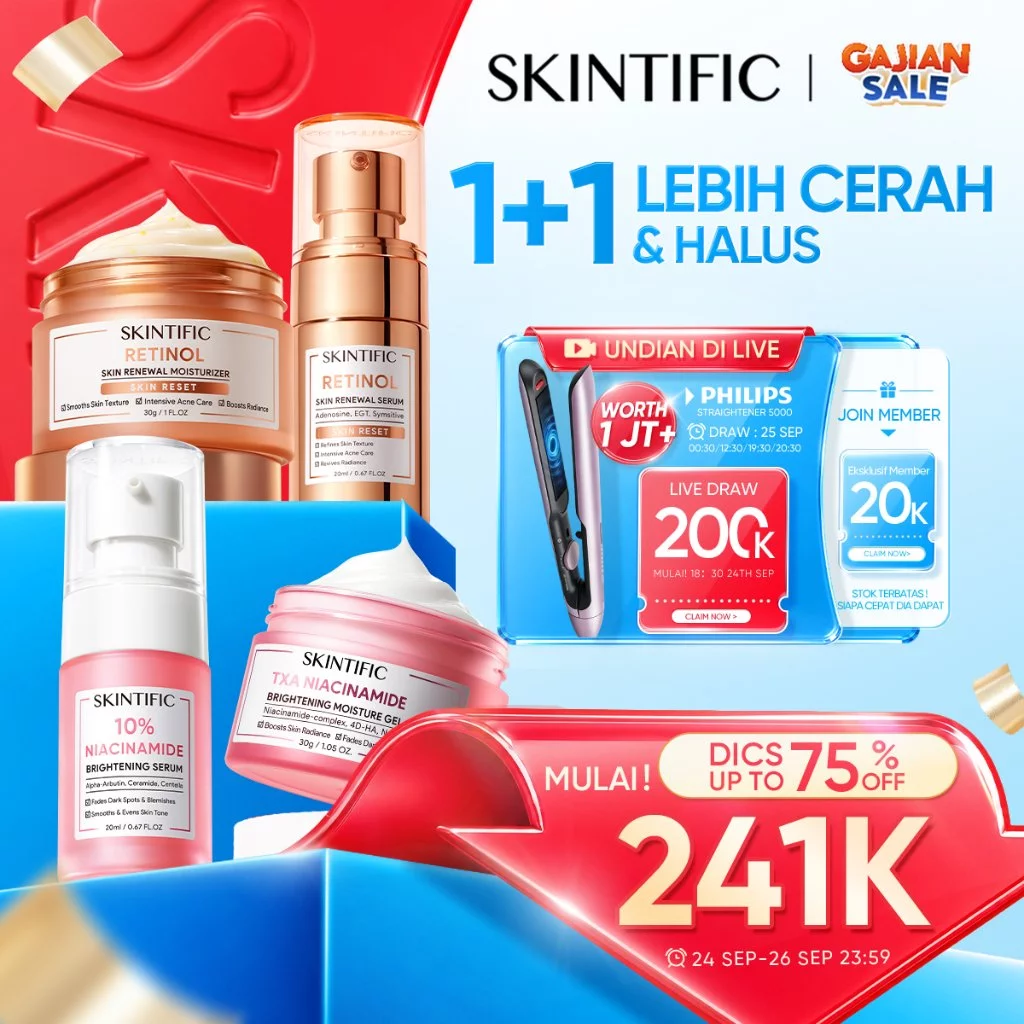 SKINTIFIC - 2pcs Skincare Set | Serum + Moisturizer | PDRN Glass Skin Glowing Brightening Retinol Anti-Aging Vitamin C 377 Dark Spot Barrier Soothing Gel Acne Treatment Acne Calming Peeling 5X Ceramide Niacinamide Oil-control Sensitive Kulit Berminyak